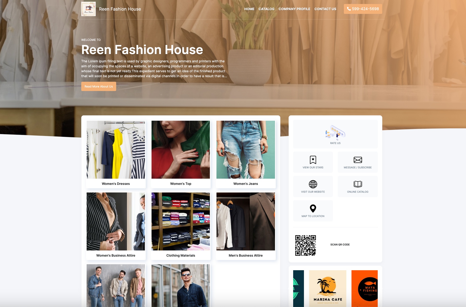 A screenshot of a website for reen fashion house