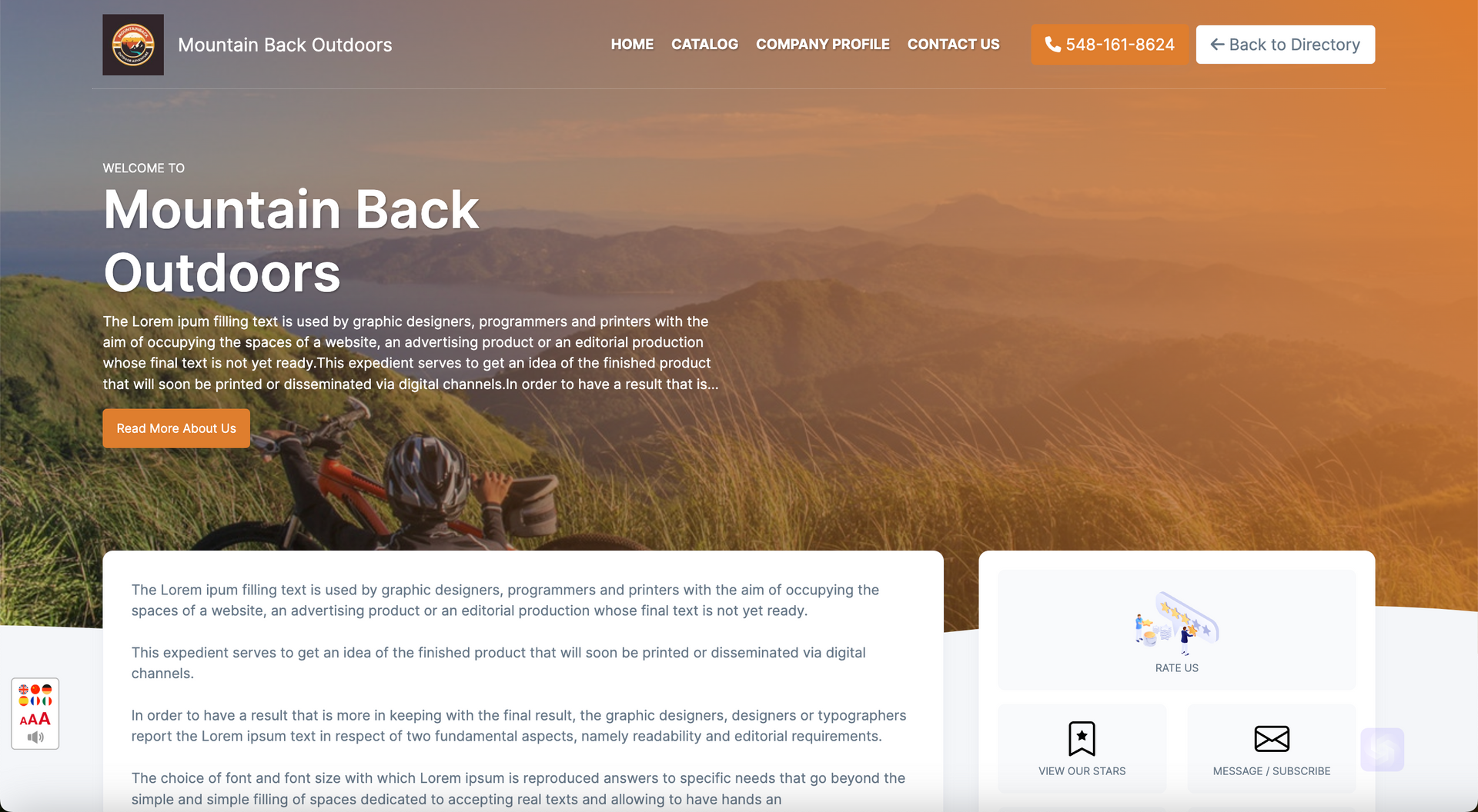 A screenshot of the mountain back outdoors website.