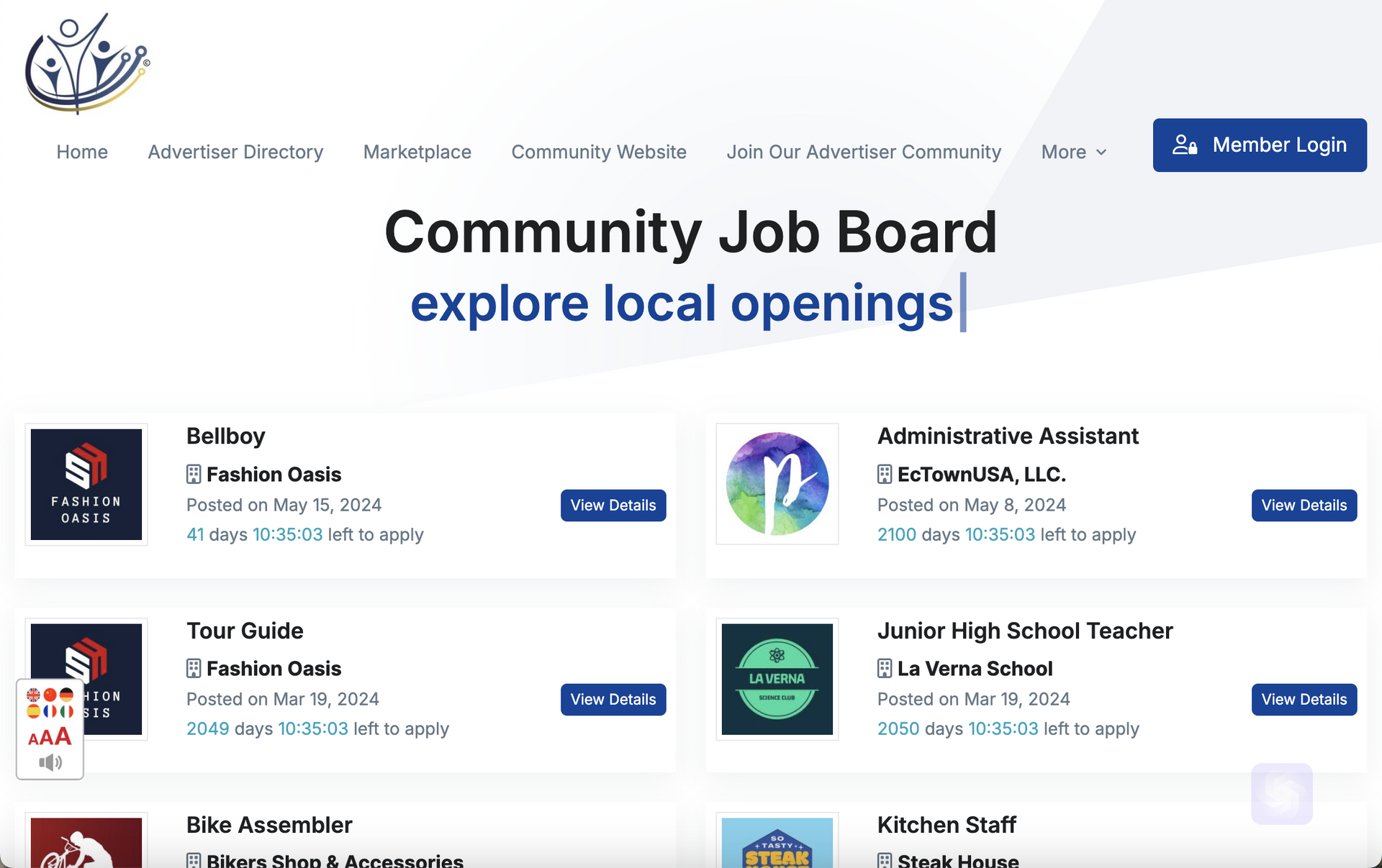 A screenshot of the community job board website.