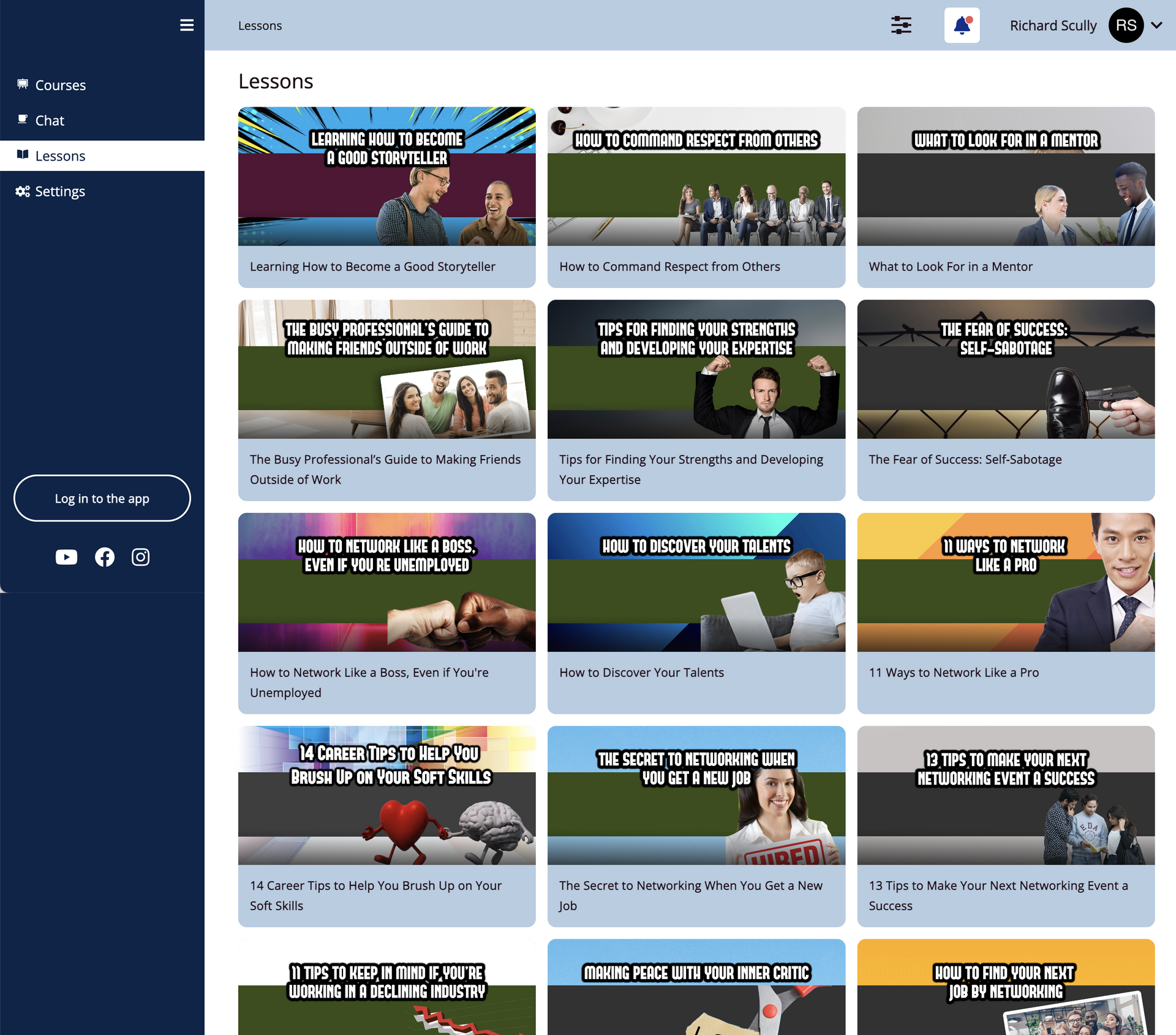 A screenshot of a website with a bunch of videos on it