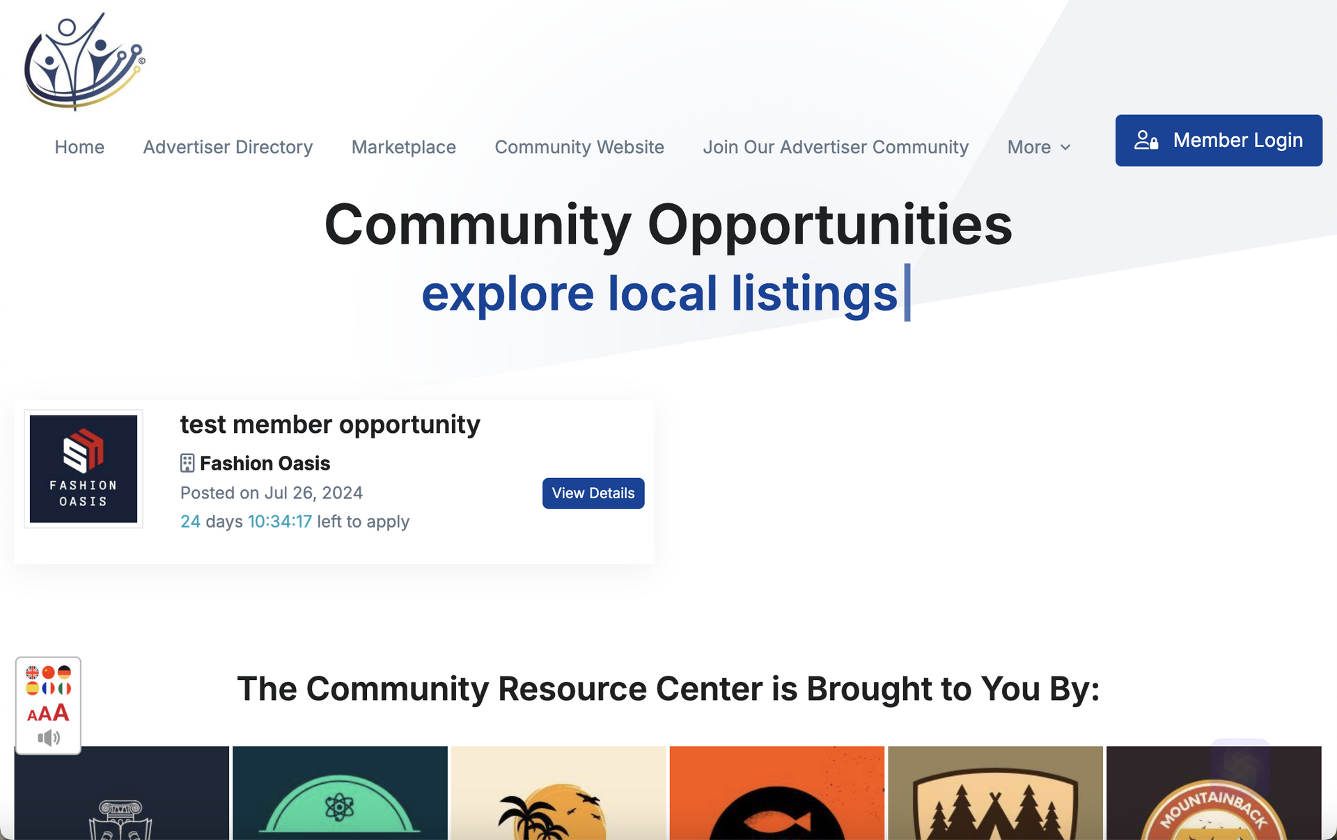 A screenshot of the community resource center website.