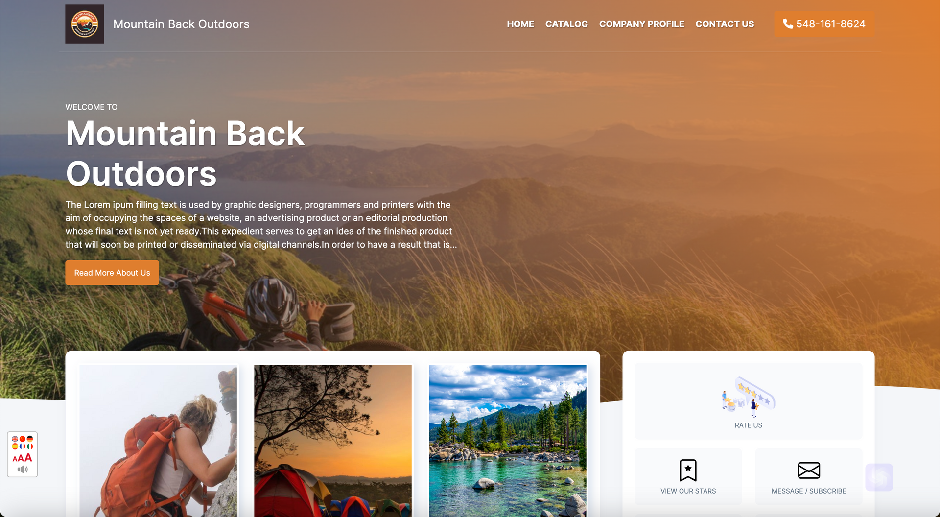 A screenshot of the mountain back outdoors website.