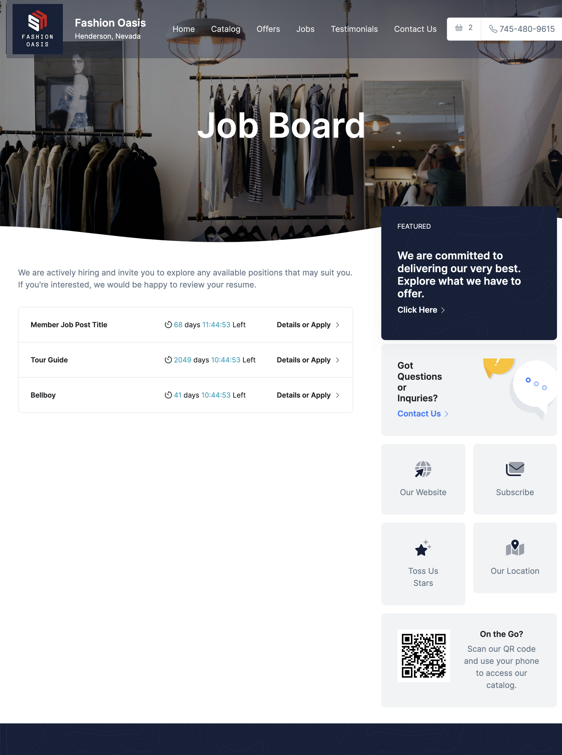 A screenshot of a job board website with clothes hanging on a rack.