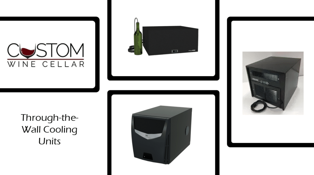 COSTOM Wine Cellar wall cooling units shown in black with product images and logo.