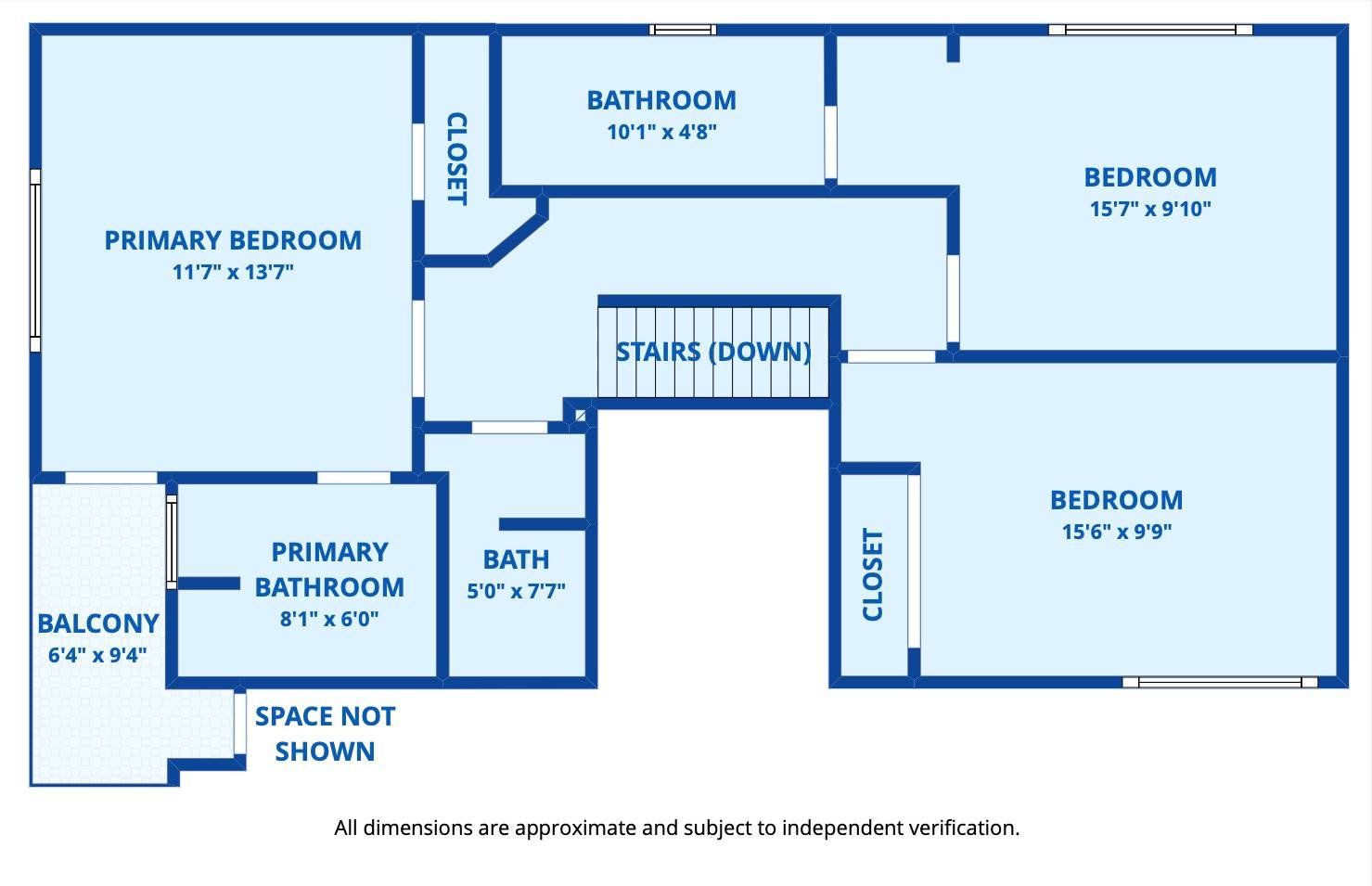 A floor plan of a house showing the bedrooms and bathrooms