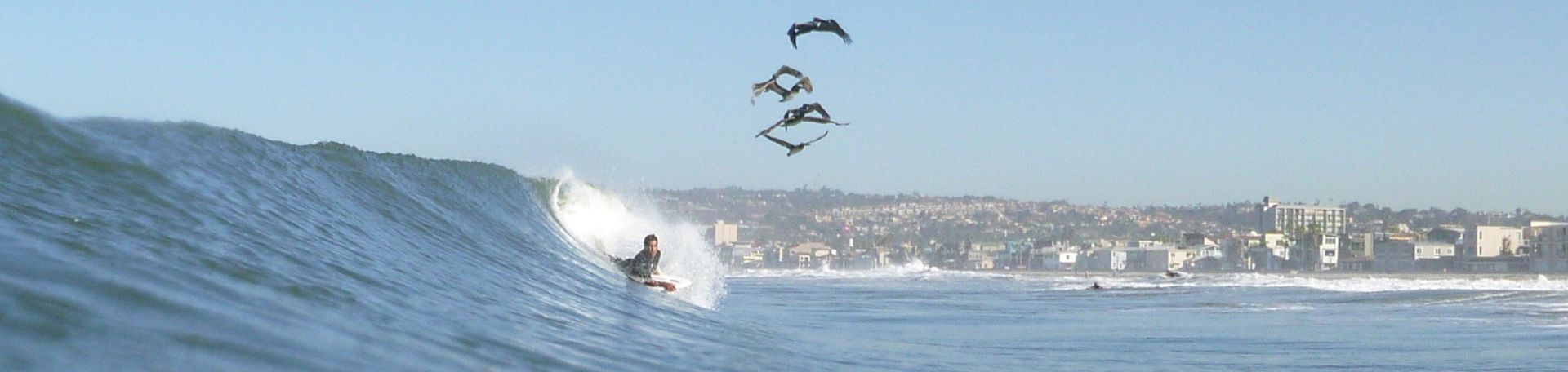 a surfer is riding a wave on a sunny day