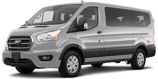 a silver ford transit van is shown on a white background .