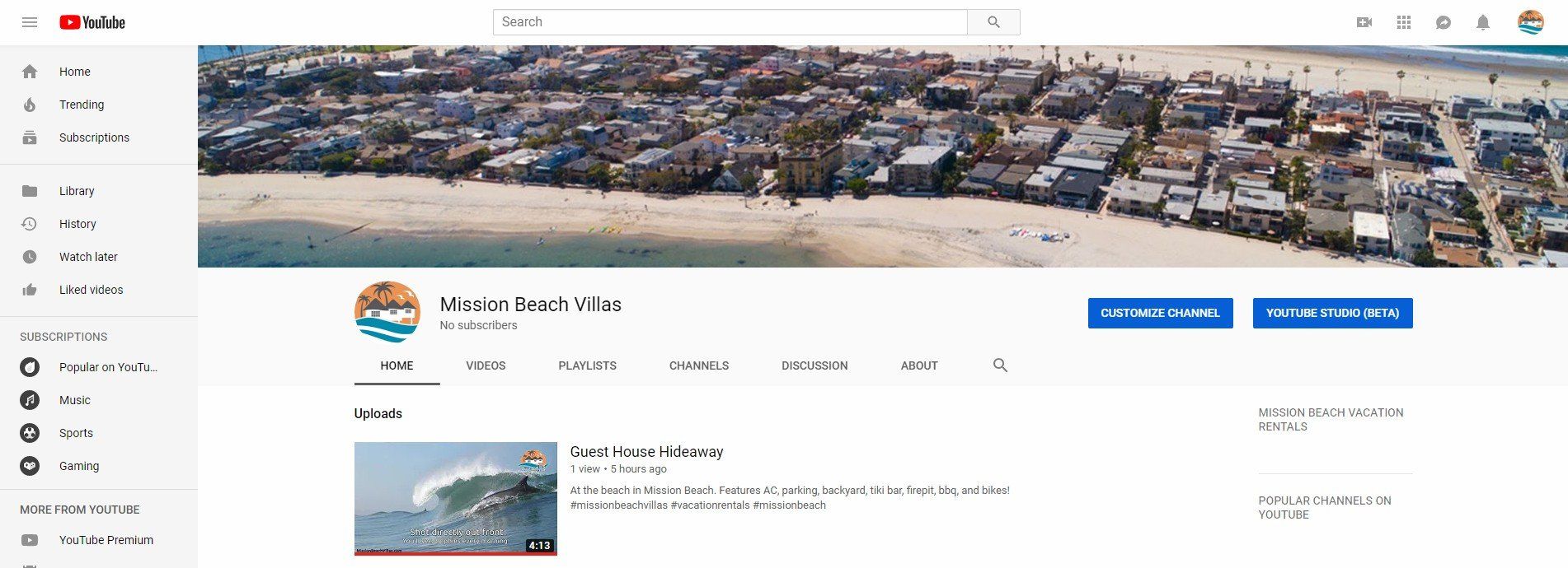 YouTube Channel - Vacation Rentals