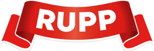 Ein rotes Banner mit dem Wort Rupp darauf