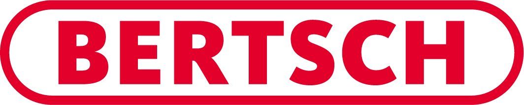 Ein rot-weißes Bertsch-Logo auf weißem Hintergrund