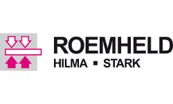 Ein Logo für Römheld Hilma Stark mit nach oben und unten zeigenden Pfeilen.