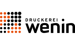 A black and orange logo for druckerei wenin