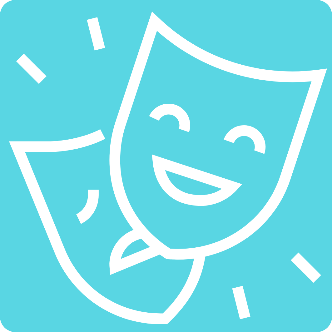 An icon of a palette and a brush on a blue background.