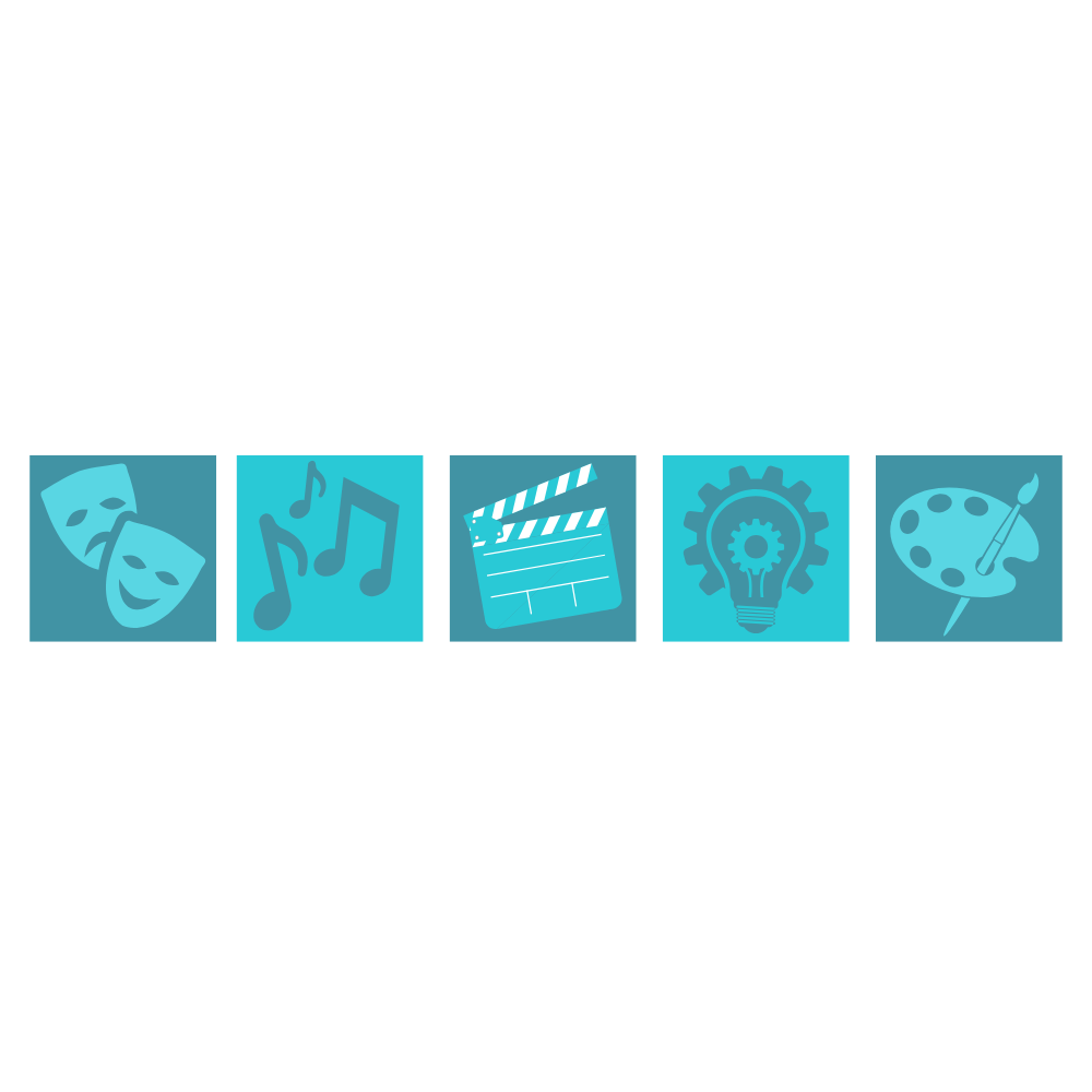 A row of blue squares with different icons on them.