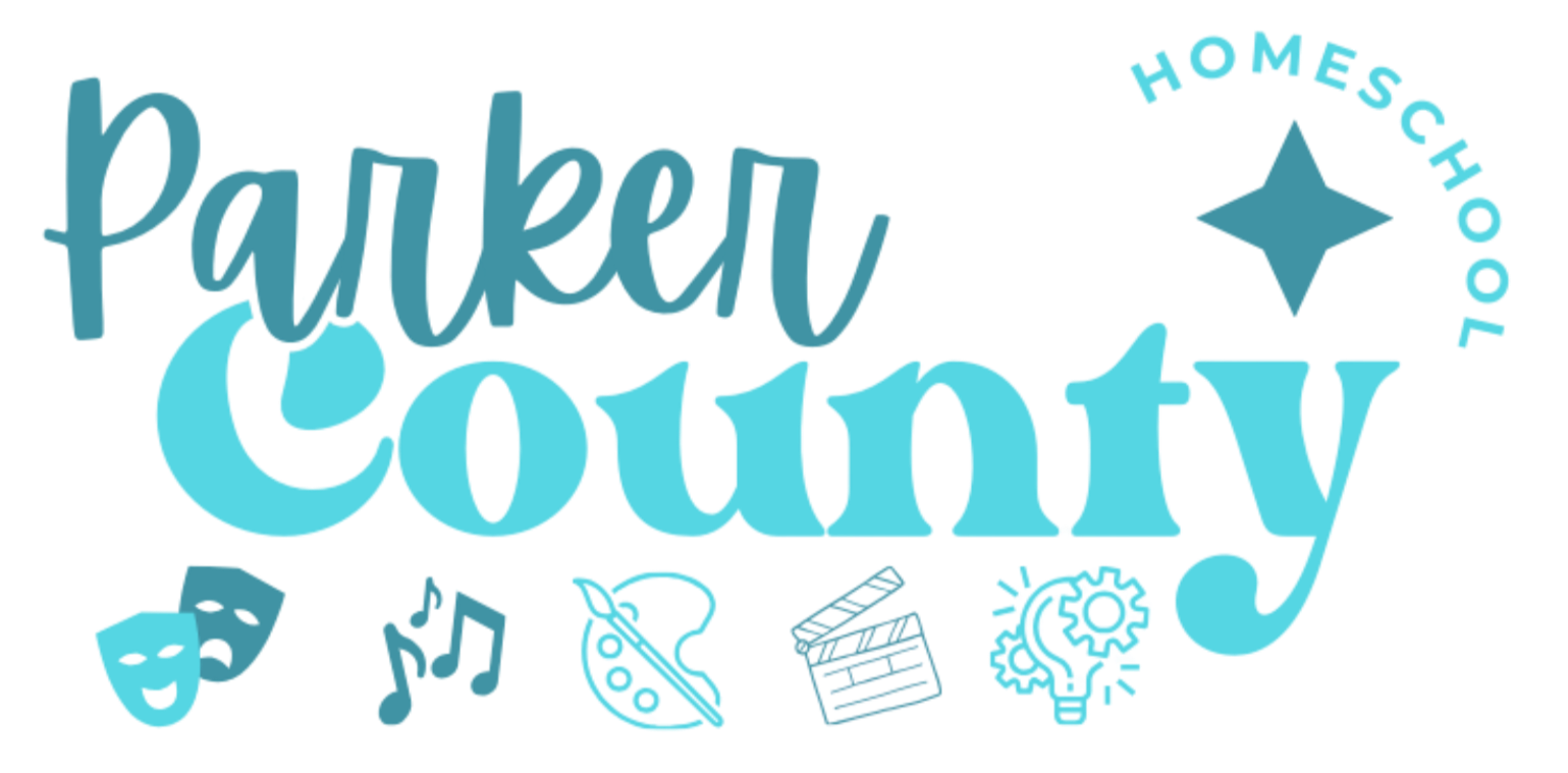 The logo for parker county homeschool is blue and has a diamond in the middle.