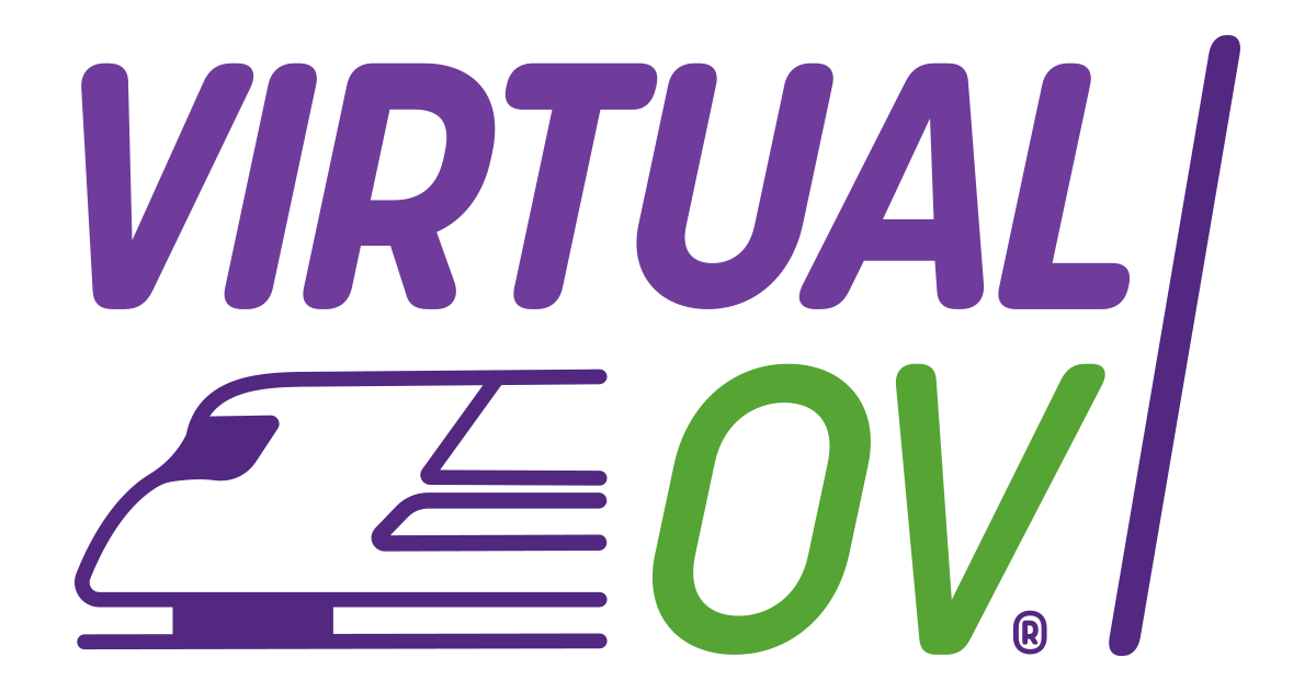 Et lilla og grønt logo til virtuel ov.