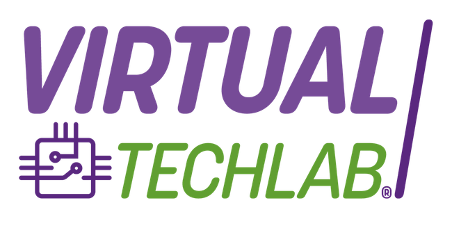 Het logo voor virtual techlab is paars en groen.