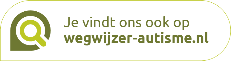Logo with green magnifying glass and text “Je vindt ons ook op wegwijzer-autisme.nl”
