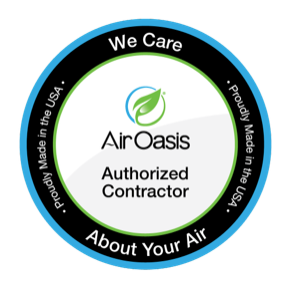 A sticker that says we care airoasis authorized contractor about your air