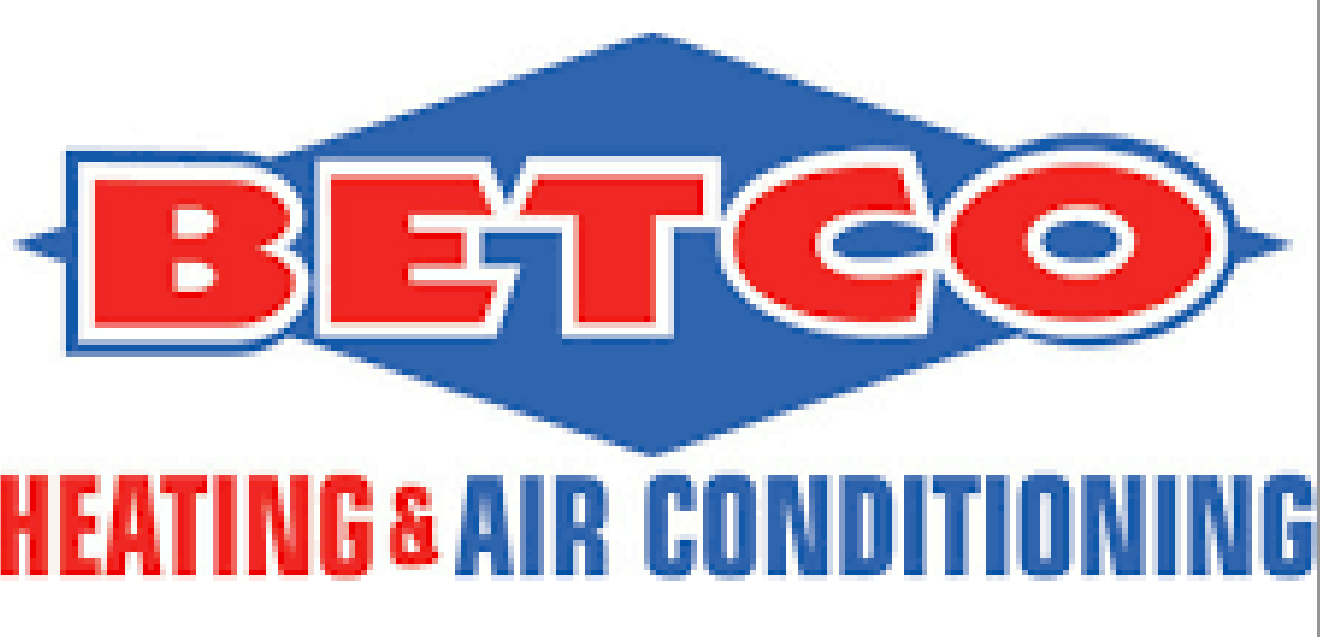 The betco heating and air conditioning logo is blue and red.