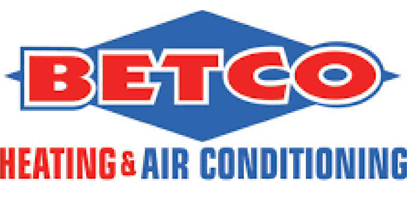 The betco heating and air conditioning logo is blue and red.