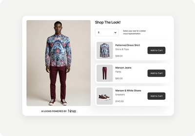 A man is wearing a floral shirt and burgundy pants.