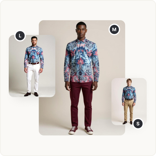 A man is wearing a floral shirt and burgundy pants.