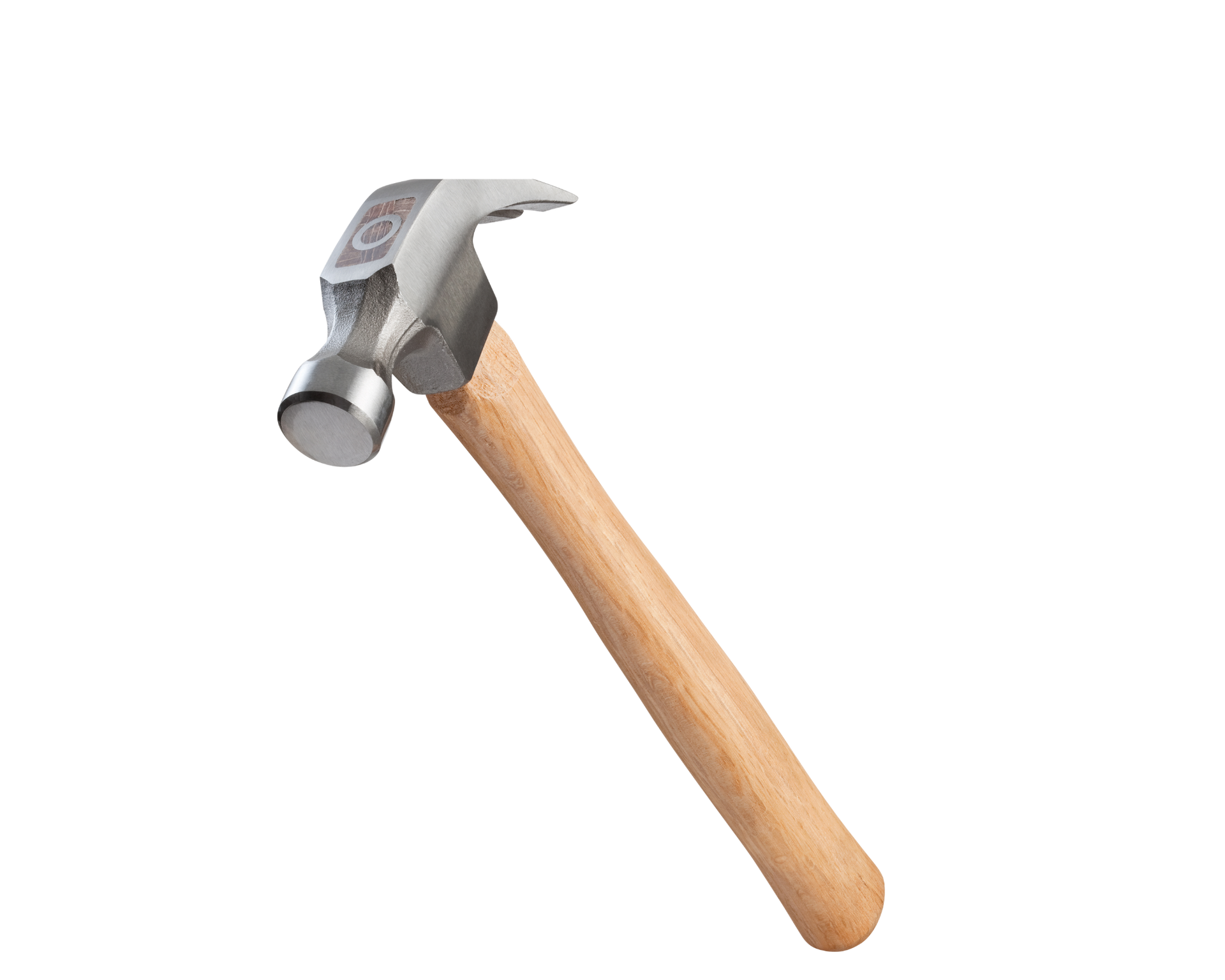 Hammer with a wooden handle and silver head.