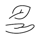 A black and white drawing of a hand with a leaf on it.