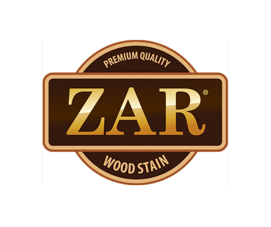 A logo for zar wood stain is shown on a white background.