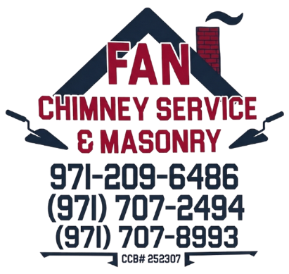 Logo for Fan Chimney Service & Masonry with contact numbers 971-209-6486 and 971-915-2751 and CCB# 252307.