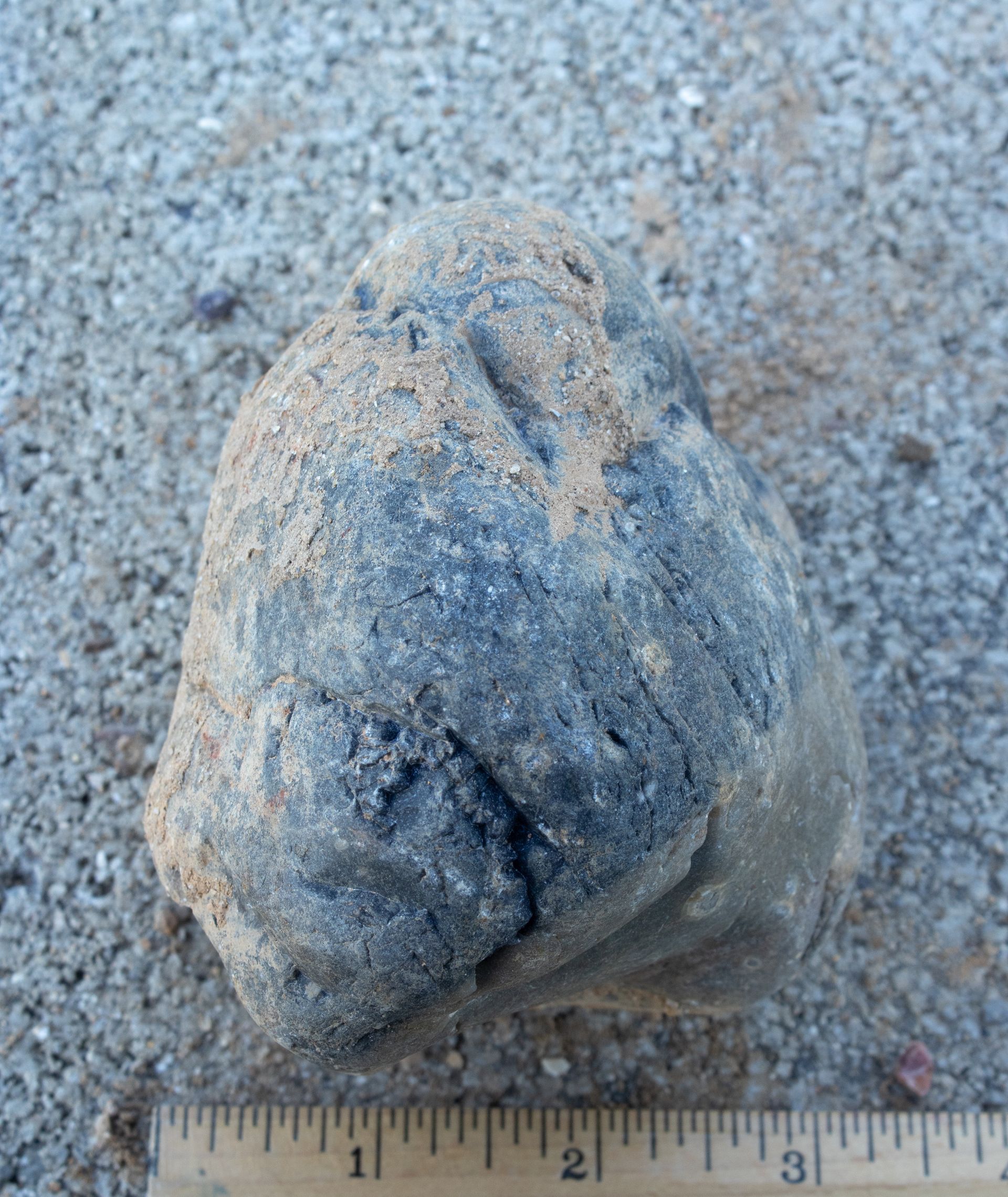 A large rock is being measured by a ruler