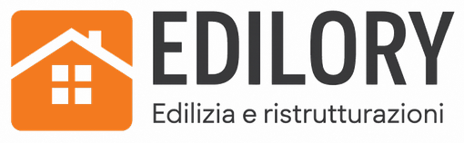 Logo for Edilory: orange square with house icon, black text