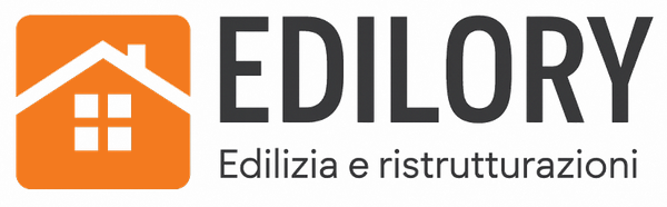 Logo for Edilory: orange square with house icon, black text