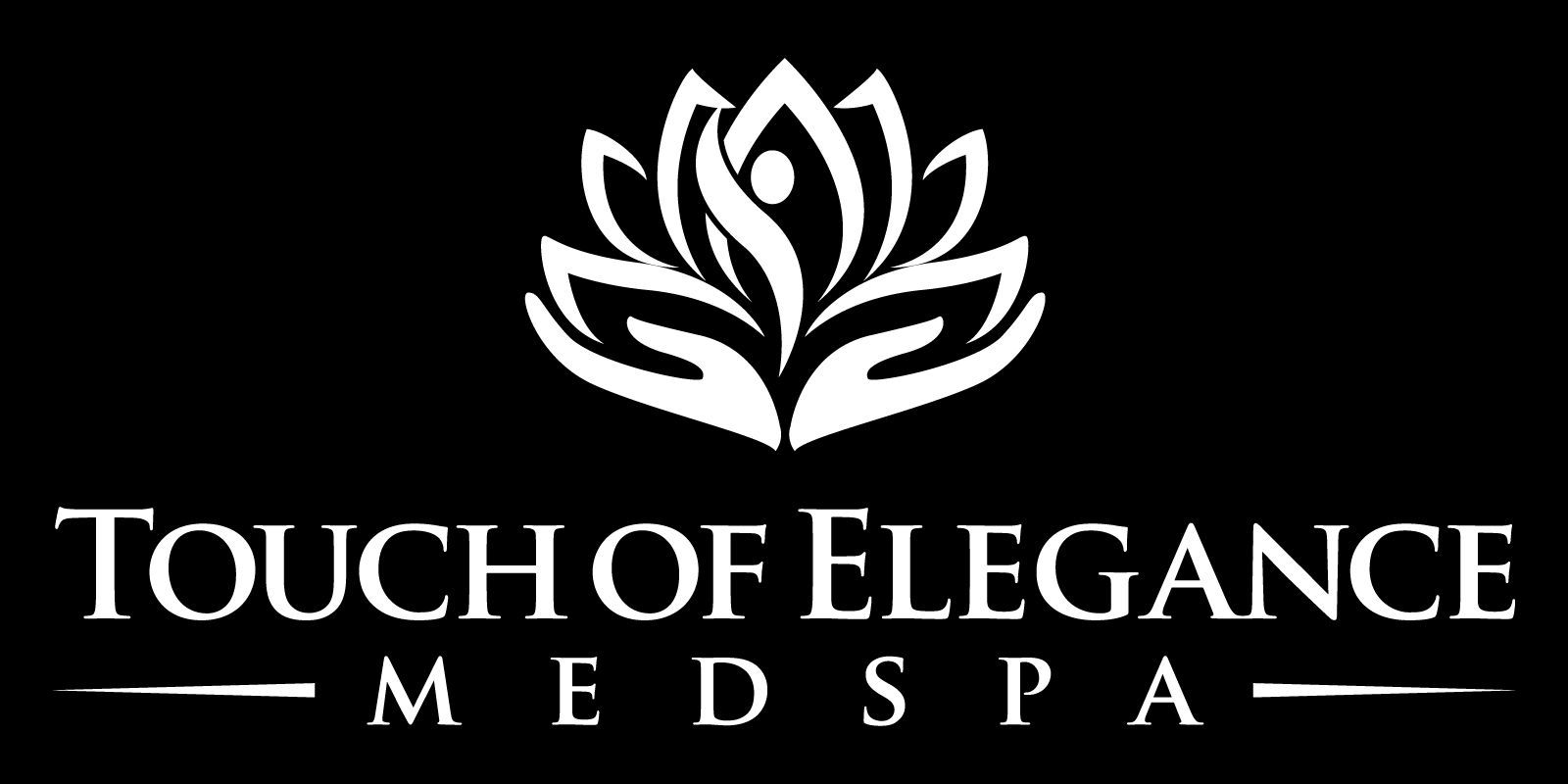 The logo for touch of elegance med spa has a lotus flower on it.