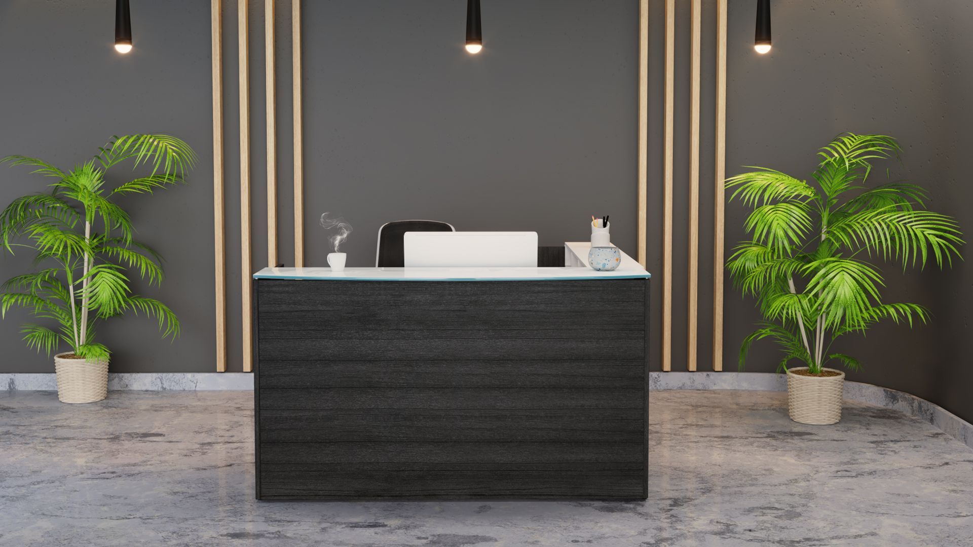 Glass top Reception Desk Gray and White