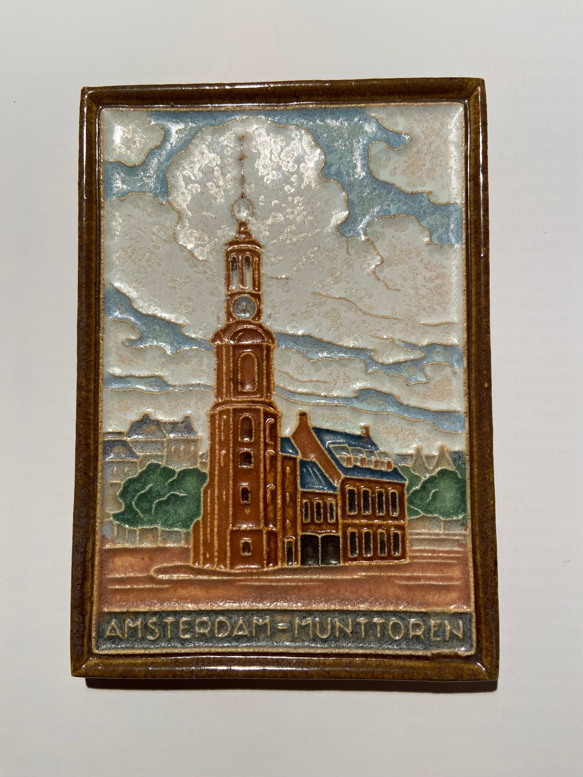 PFtegel Porceleyne Fles Delft Cloisonne tegel Munttoren zonder Ford. Zeer zeldzaam.