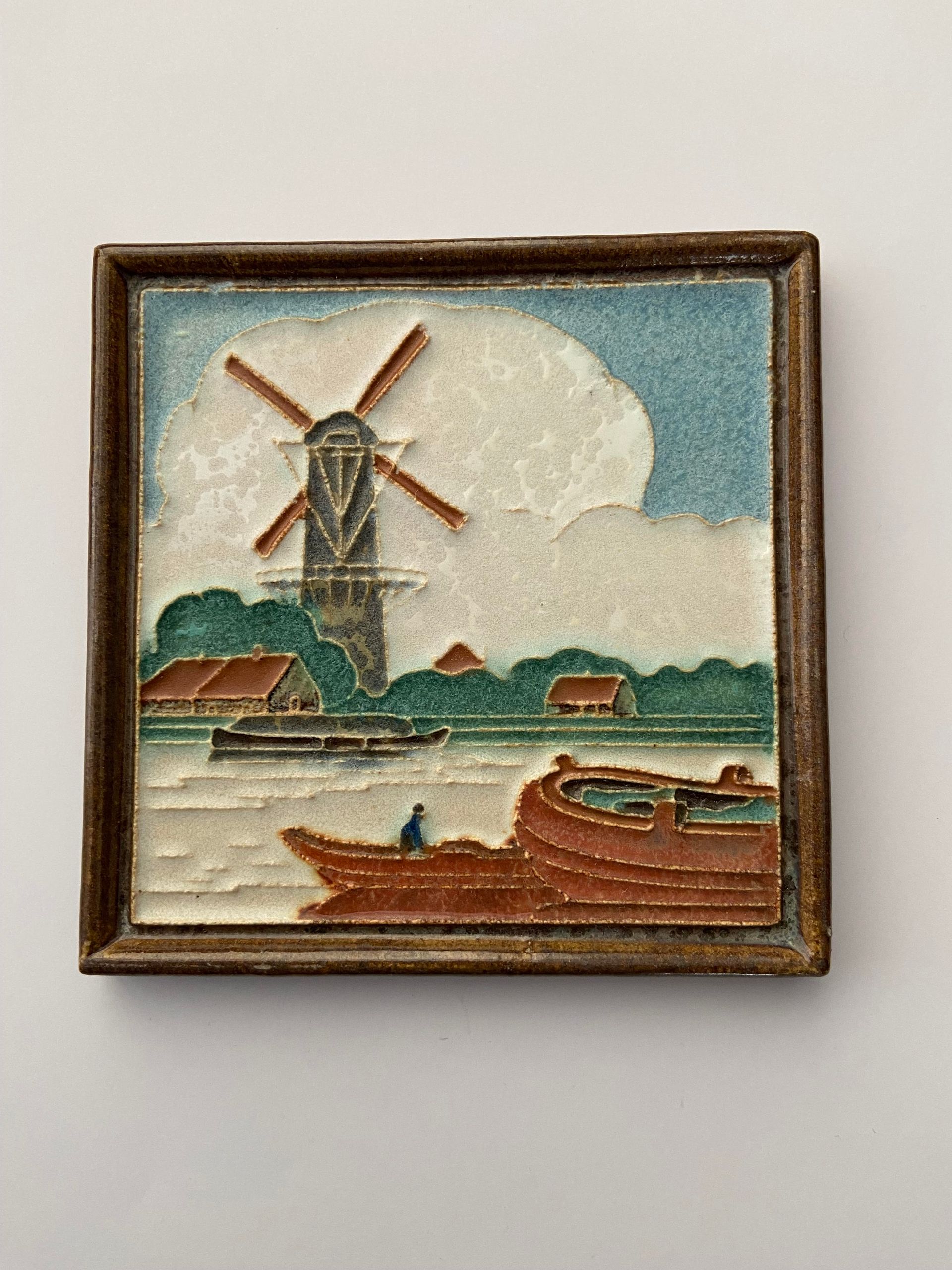 PFtegel Porceleyne Fles Delft Cloisonné Tegel molen. Royal Delft Tile. porcelain Tile Delft.