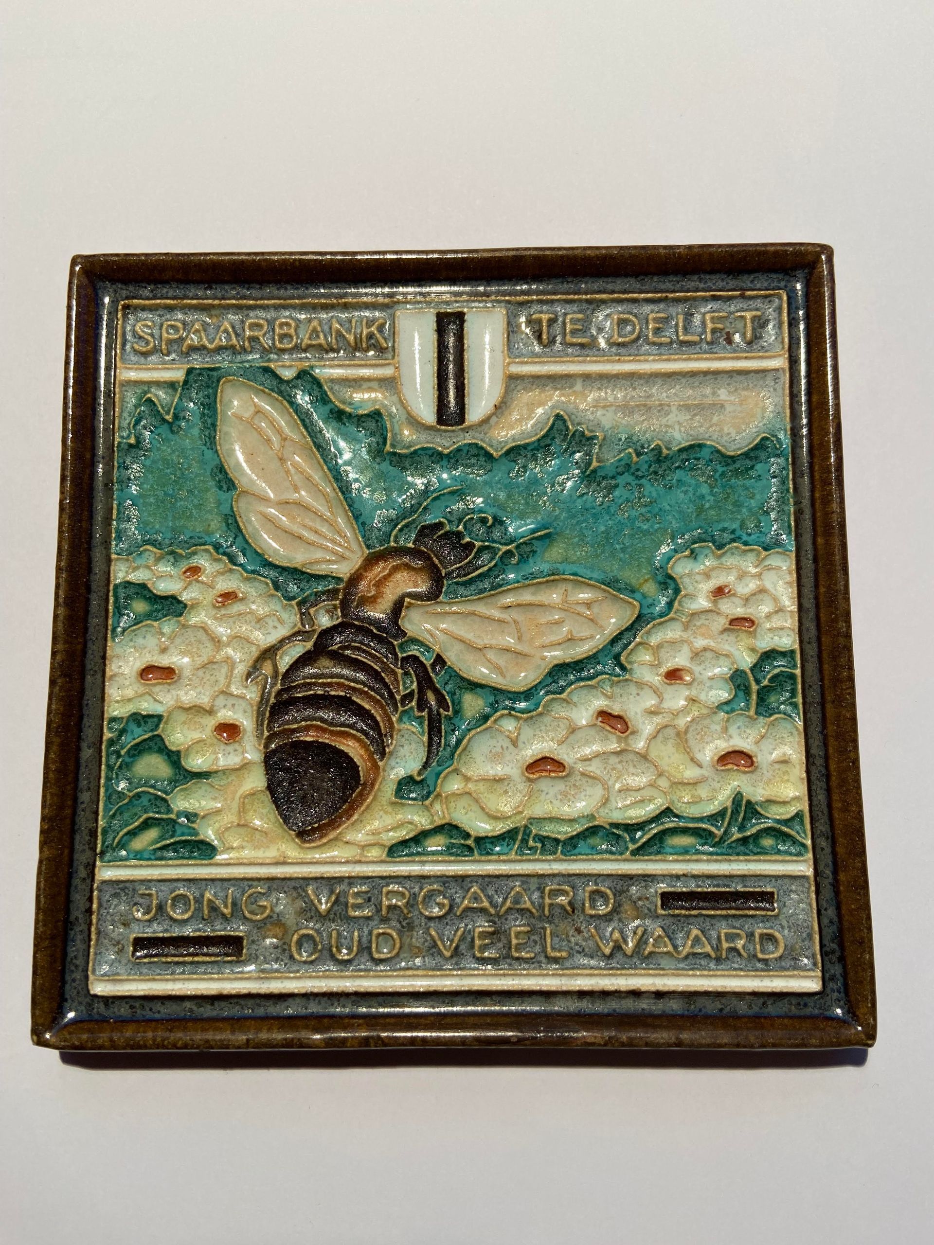 PFtegel Porceleyne Fles Delft Cloisonne tegel spaarbank te Delft