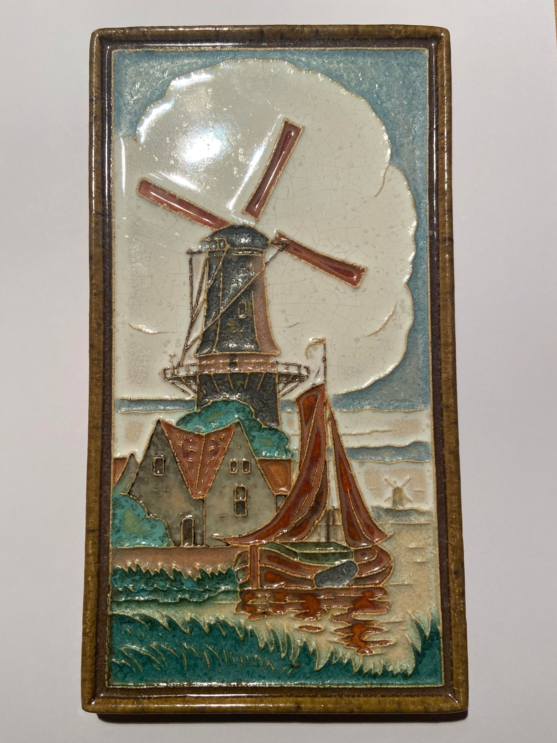 PFtegel Porceleyne Fles Delft Cloisonné Tegel molen. Royal Delft Tile. porcelain Tile Delft.