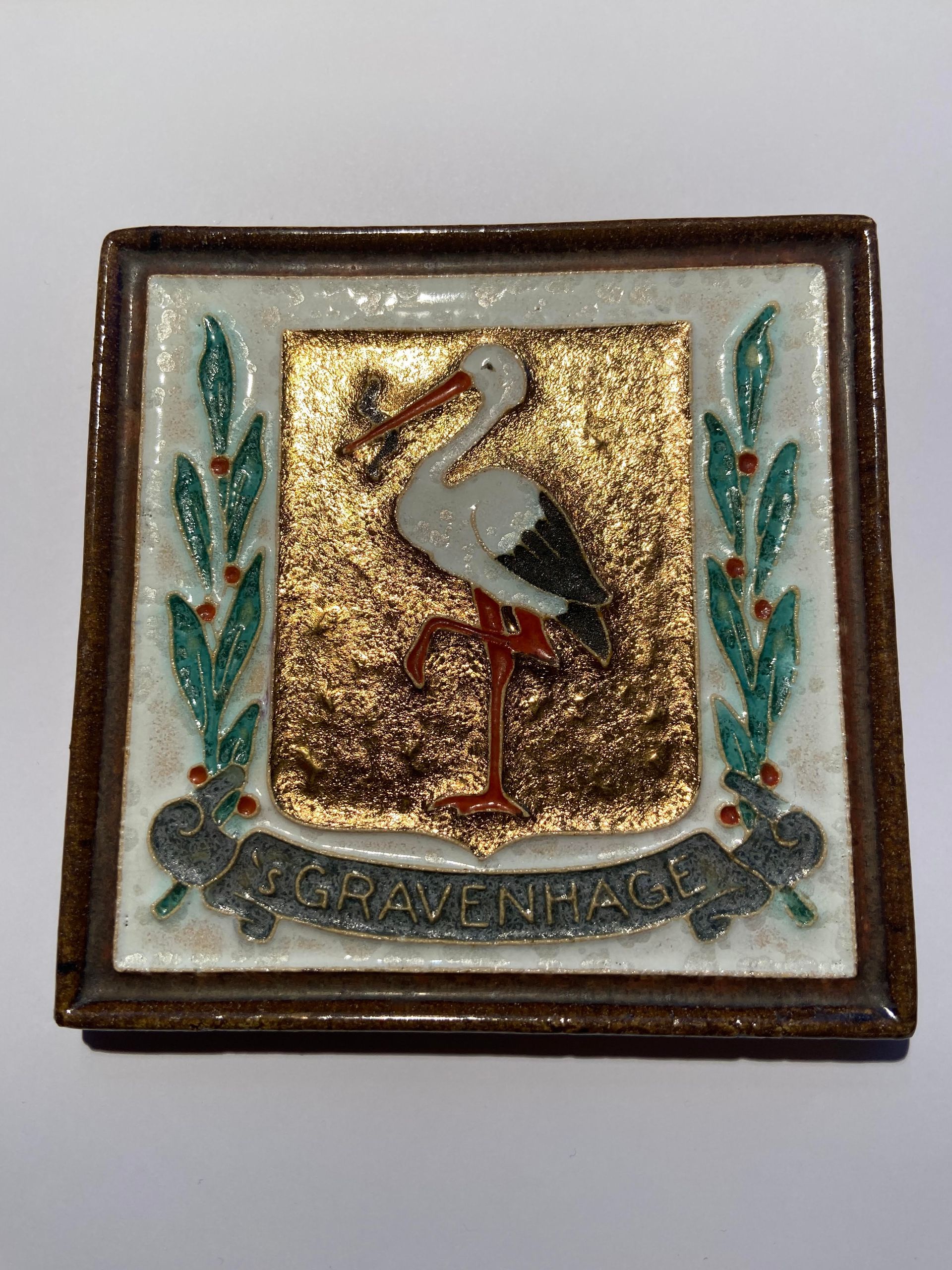 PFtegel Porceleyne Fles cloisonné antieke wapentegel Delft