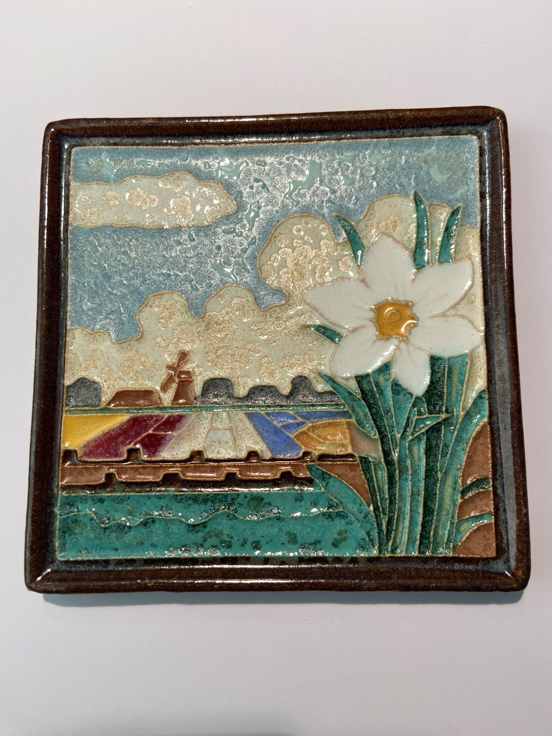 PFtegel Porceleyne Fles Delft Cloisonne tegel witte narcis