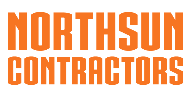 The logo for north sun contractors is orange on a white background.