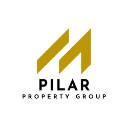 Pilar Property Group logo with gold geometric roof shapes above black text on a white background