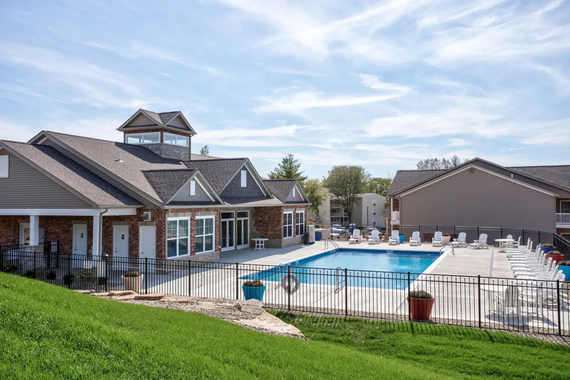 Rectangular pool in a commercial area