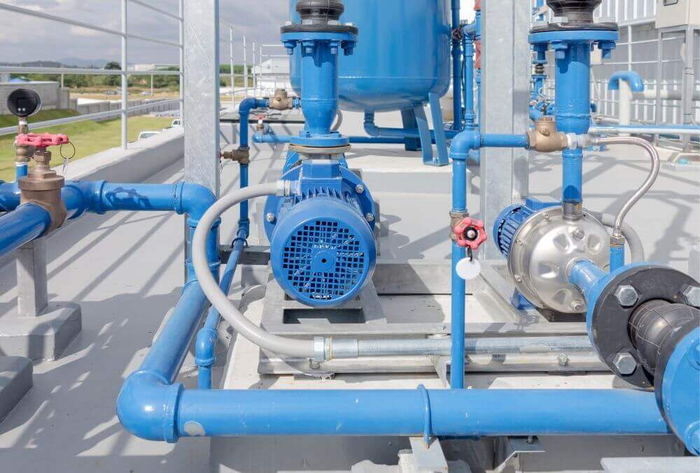Blue and white colored pool pump and filtration system