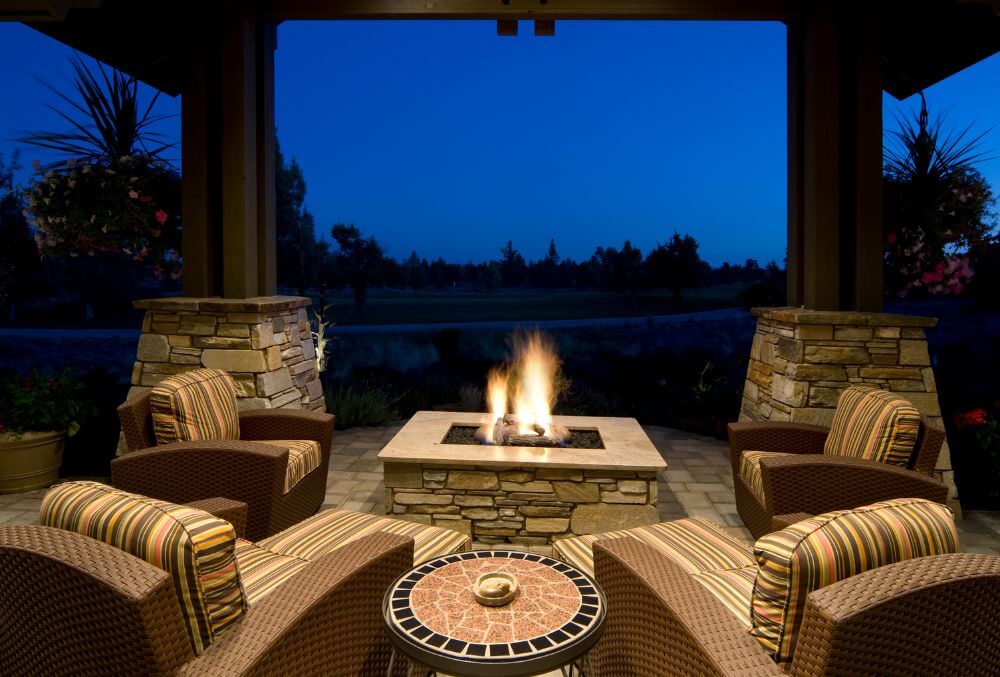 Fire pit deck at night