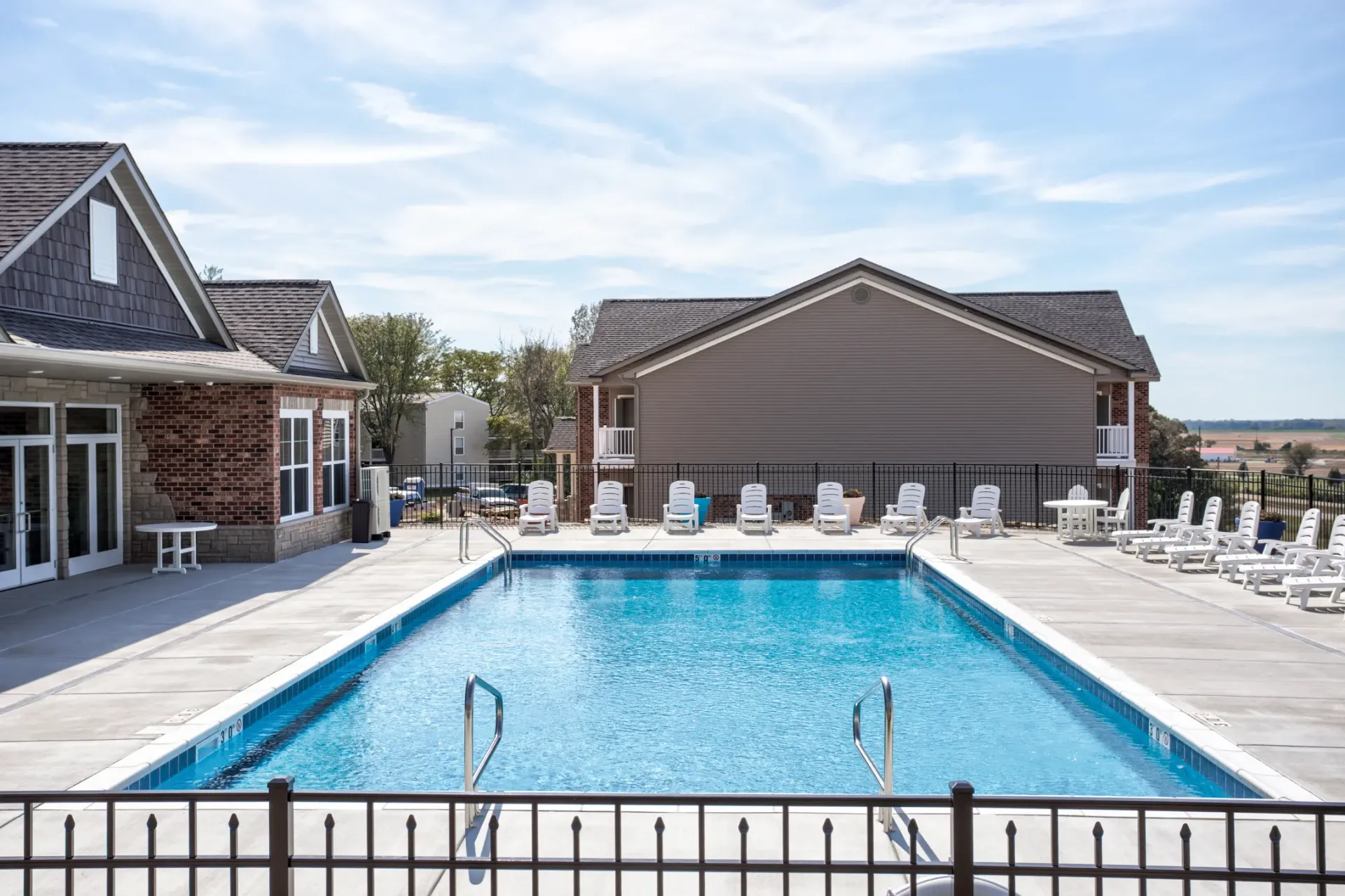 Commercial pool  with beach beds around it