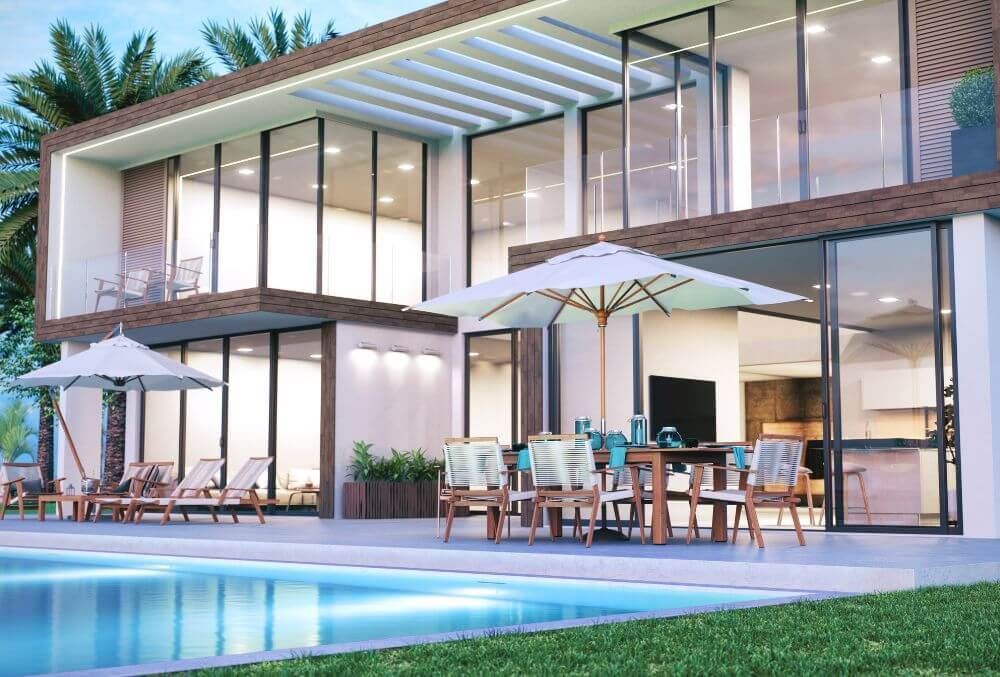 modern house with inground pool