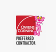 Owens Corning Preferred Contractor logo: Pink Panther peeking from a red square. Text reads Preferred Contractor. Owens Corning Preferred Contractor logo: Pink Panther peeking from a red square. Text reads Preferred Contractor.
